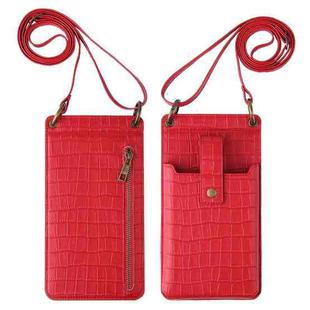 Crossbody Wallet Cards Crocodile Leather Phone Case Bag(Red)