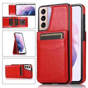 For Samsung Galaxy S21 5G Solid Color PC + TPU Protective Case with Holder & Card Slots(Red)