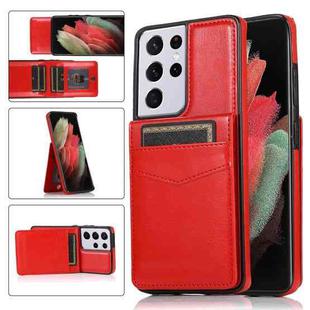 For Samsung Galaxy S21 Ultra 5G Solid Color PC + TPU Protective Case with Holder & Card Slots(Red)