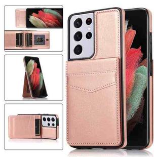 For Samsung Galaxy S21 Ultra 5G Solid Color PC + TPU Protective Case with Holder & Card Slots(Rose Gold)