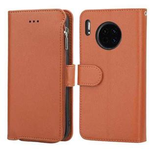 For Huawei Mate 30 Microfiber Zipper Horizontal Flip Leather Case(Brown)