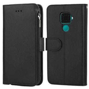 For Huawei Nova 5i Pro / Mate 30 Lite Microfiber Zipper Horizontal Flip Leather Case(Black)