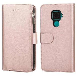 For Huawei Nova 5i Pro / Mate 30 Lite Microfiber Zipper Horizontal Flip Leather Case(Rose Gold)