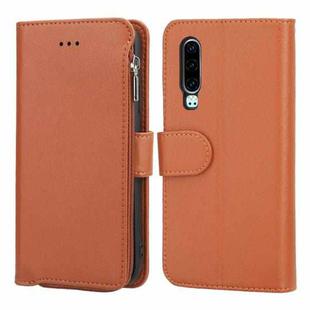 For Huawei P30 Microfiber Zipper Horizontal Flip Leather Case(Brown)