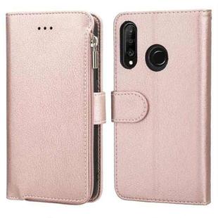 For Huawei P30 Lite Microfiber Zipper Horizontal Flip Leather Case(Rose Gold)