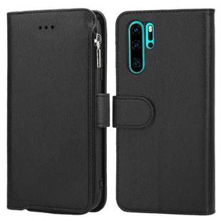 For Huawei P30 Pro Microfiber Zipper Horizontal Flip Leather Case(Black)