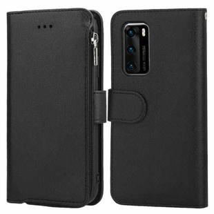 For Huawei P40 Microfiber Zipper Horizontal Flip Leather Case(Black)