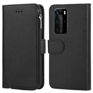 For Huawei P40 Pro / P40 Pro+ Microfiber Zipper Horizontal Flip Leather Case(Black)