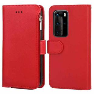 For Huawei P40 Pro / P40 Pro+ Microfiber Zipper Horizontal Flip Leather Case(Red)