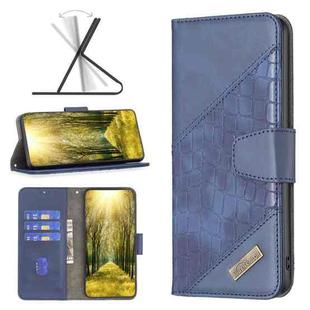 For Xiaomi Poco M4 Pro Color Block Crocodile Texture Leather Phone Case(Blue)