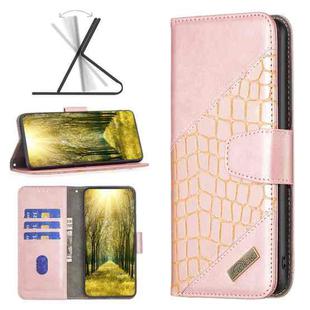 For Xiaomi Poco M4 Pro Color Block Crocodile Texture Leather Phone Case(Rose Gold)