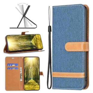 For Xiaomi Poco M4 Pro Color Block Denim Texture Leather Phone Case(Dark Blue)