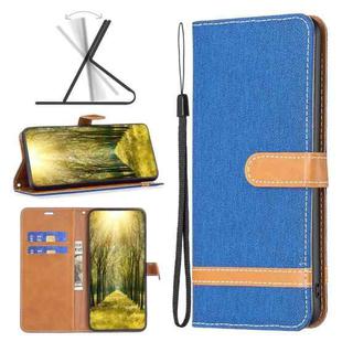 For Xiaomi Poco M4 Pro 5G Color Block Denim Texture Leather Phone Case(Royal Blue)