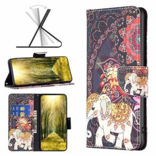 For Xiaomi Poco M4 Pro Colored Drawing Pattern Flip Leather Phone Case(Flowers Elephant)