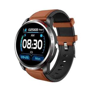 W3 1.3 inch Screen Leather Watch Band Smart Health Watch, Support Dynamic Heart Rate, HRV Health Index, ECG Monitoring, Blood Pressure(Coffee)