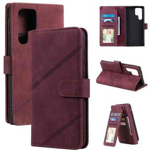 For Samsung Galaxy S22 Ultra 5G Skin Feel Card Slot Leather Phone Case(Red)