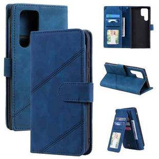 For Samsung Galaxy S22 Ultra 5G Skin Feel Card Slot Leather Phone Case(Blue)