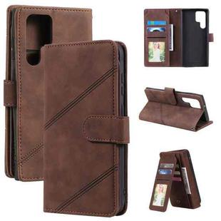 For Samsung Galaxy S22 Ultra 5G Skin Feel Card Slot Leather Phone Case(Brown)