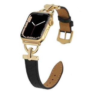 D-buckle Lizard Leather Watch Band For Apple Watch Series 8&7 41mm / SE 2&6&SE&5&4 40mm / 3&2&1 38mm(B)