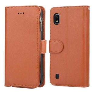 For Samsung Galaxy A10 Microfiber Zipper Horizontal Flip Leather Case(Brown)
