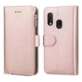 For Samsung Galaxy A20 / A30 Microfiber Zipper Horizontal Flip Leather Case(Rose Gold)