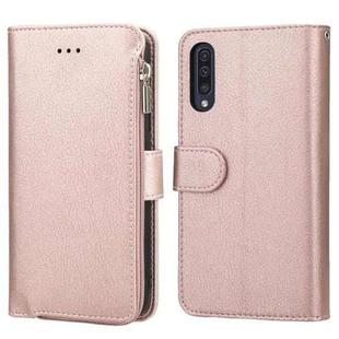 For Samsung Galaxy A30s / A50s Microfiber Zipper Horizontal Flip Leather Case(Rose Gold)