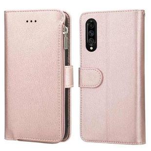 For Samsung Galaxy A70s Microfiber Zipper Horizontal Flip Leather Case(Rose Gold)