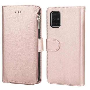 For Samsung Galaxy A71 Microfiber Zipper Horizontal Flip Leather Case(Rose Gold)