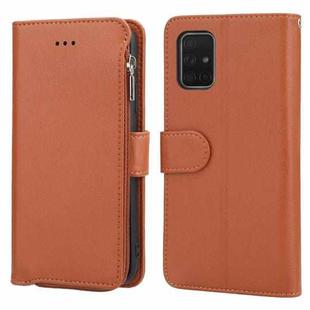 For Samsung Galaxy A71 Microfiber Zipper Horizontal Flip Leather Case(Brown)