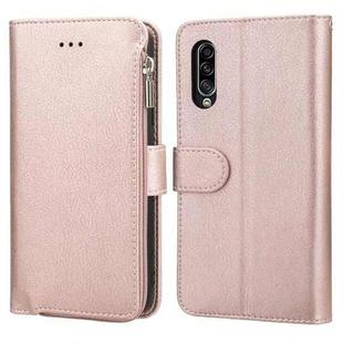 For Samsung Galaxy A90 5G Microfiber Zipper Horizontal Flip Leather Case(Rose Gold)