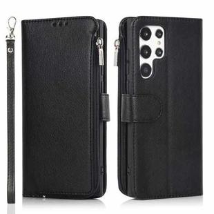 For Samsung Galaxy S22 Ultra 5G Microfiber Zipper Horizontal Flip Leather Case(Black)