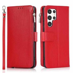 For Samsung Galaxy S22 Ultra 5G Microfiber Zipper Horizontal Flip Leather Case(Red)