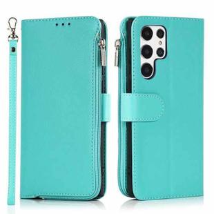 For Samsung Galaxy S22 Ultra 5G Microfiber Zipper Horizontal Flip Leather Case(Green)