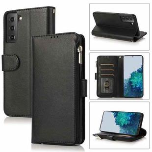 For Samsung Galaxy S21+ 5G Microfiber Zipper Horizontal Flip Leather Case(Black)