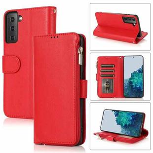 For Samsung Galaxy S21+ 5G Microfiber Zipper Horizontal Flip Leather Case(Red)