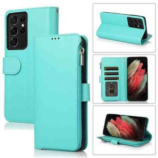 For Samsung Galaxy S21 Ultra 5G Microfiber Zipper Horizontal Flip Leather Case(Green)