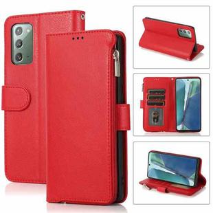 For Samsung Galaxy Note20 Microfiber Zipper Horizontal Flip Leather Case(Red)
