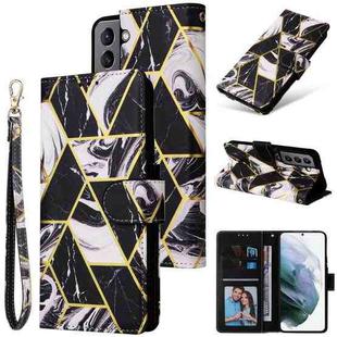 For Samsung Galaxy S22 5G Marble Bronzing Stitching Leather Phone Case(Black)