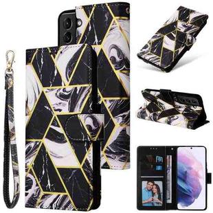 For Samsung Galaxy S22+ 5G Marble Bronzing Stitching Leather Phone Case(Black)