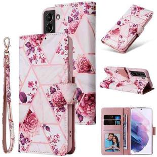For Samsung Galaxy S22+ 5G Marble Bronzing Stitching Leather Phone Case(Rose Gold)