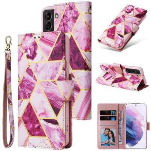 For Samsung Galaxy S22+ 5G Marble Bronzing Stitching Leather Phone Case(Purple)