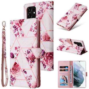 For Samsung Galaxy S22 Ultra 5G Marble Bronzing Stitching Leather Phone Case(Rose Gold)