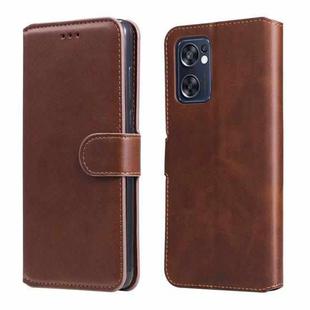 For OPPO Reno7 SE 5G Classic Calf Texture Flip Leather Case(Brown)
