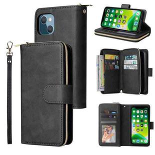 For iPhone 13 mini 9 Card Slots Zipper Wallet Bag Leather Phone Case (Black)