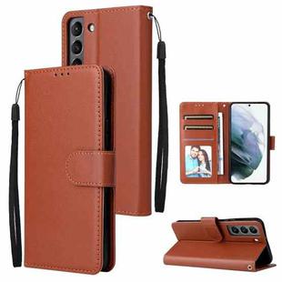 For Samsung Galaxy S22 5G 3 Card Slots Multifunctional Leather Phone Case(Brown)