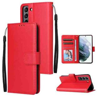For Samsung Galaxy S22 5G 3 Card Slots Multifunctional Leather Phone Case(Red)