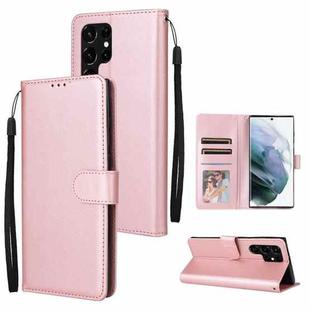 For Samsung Galaxy S22 Ultra 5G 3 Card Slots Multifunctional Leather Phone Case(Rose Gold)