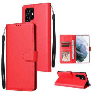 For Samsung Galaxy S22 Ultra 5G 3 Card Slots Multifunctional Leather Phone Case(Red)