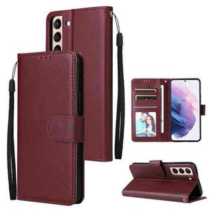 For Samsung Galaxy S22+ 5G 3 Card Slots Multifunctional Leather Phone Case(Wine Red)