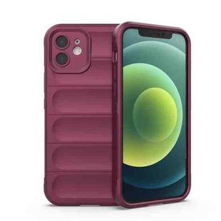 For iPhone 12 Magic Shield TPU + Flannel Phone Case(Wine Red)